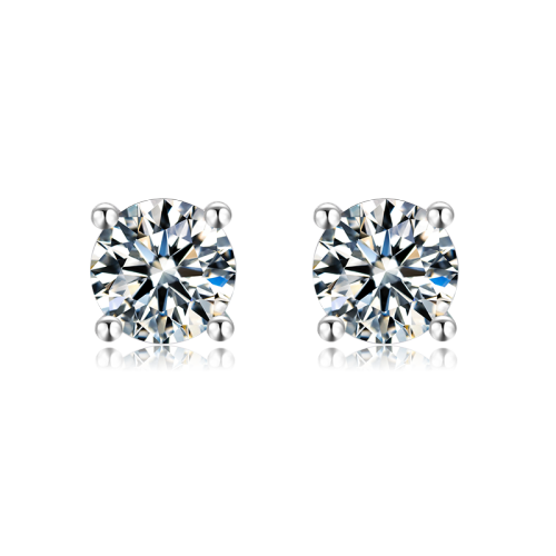 Simplest Style Luxury  925 Sterling Silver Moissanite Women Engagement Four Prongs Single Diamond Wedding Party Stud Earrings